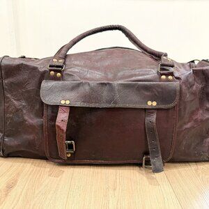 Genuine Leather Large Travel Duffel Bag – Dark Maroon Brown